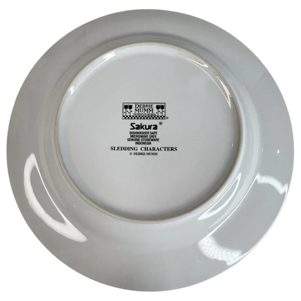 Set Of 4 Sakura Debbie Mumm Sledding Characters Ceramic Salad Plates 8.25 Skiing
